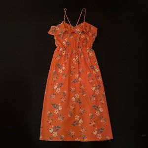 Orange floral spaghetti strap summer dress. Size small.